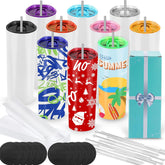 20 oz Sublimation Tumblers – Skinny Straight with colorfull lids & Straws (10 Pack)