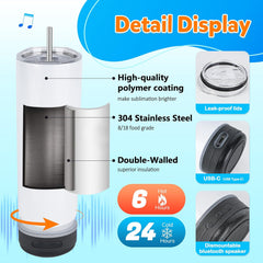 10 Pack 20oz Sublimation Speaker Tumblers Bluetooth Stainless Steel Cups for DIY Custom Gifts