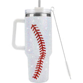 40 Oz Baseball Tumbler with Handle and Straw