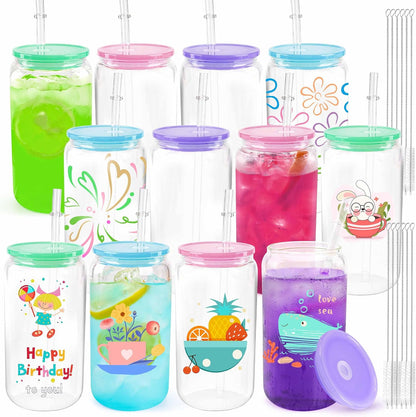 Sublimation Clear Glass Cups Blanks with Acrylic Lids ( Multi Light Lids )
