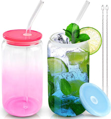 16 oz Glass Cups with Acrylic Lids (Gradient Color Bottom)