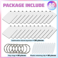 80 Pack Sublimation Keychain Blanks with Rings and Clips – Double Sided MDF