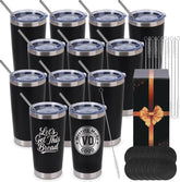 20oz Black Tumblers Bulk 12 Pack – Stainless Steel Engraving Blanks with Lids, Straws & Brushes