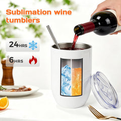 10-Pack 12 oz Sublimation Wine Tumblers – Insulated Stainless Steel with Lids