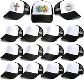 15 Pack Black Sublimation Trucker Hats Bulk, Adjustable Blank Mesh Snapback Caps