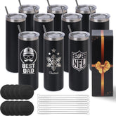 20oz Skinny Tumblers Bulk 10 Pack – Black Stainless Steel Engraving Blanks with Lids, Straws & Gift Box