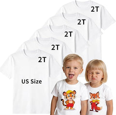 5 PCS White Toddler Sublimation Blank T-Shirts Polyester Crew Neck Short Sleeve for Heat Transfer DTF 2T–5T