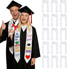 15 PCS White 70 Inch Sublimation Graduation Stoles Bulk Unisex Satin Sashes for DIY Custom School Honor