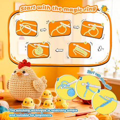 Beginner Amigurumi Animal Crochet Kit – 4-Piece Chicken, Chick & Egg Set with Video Tutorials