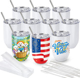 10-Pack 12 oz Sublimation Wine Tumblers – Insulated Stainless Steel with Lids