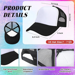 15 Pack Black Sublimation Trucker Hats Bulk, Adjustable Blank Mesh Snapback Caps