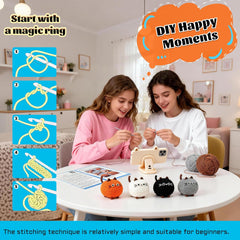 Beginner Crochet Cat Kit – 4 Kawaii Amigurumi Animals with Step-by-Step Videos