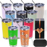 20oz Tumblers Bulk 12 Pack – Stainless Steel Engraving Blanks with Lids, Straws & Individual Gift Boxes