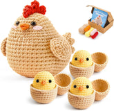 Beginner Amigurumi Animal Crochet Kit – 4-Piece Chicken, Chick & Egg Set with Video Tutorials