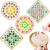 4 Sets DIY Glass Mosaic Tile Kits with Wooden Coasters
