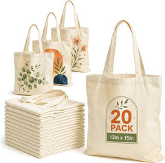 20 Pack Canvas Tote Bags Bulk – 13 x 15 Inch, Natural
