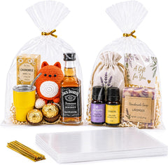 Clear Cellophane Gift Bags, 100 Pack 6 x 10 in with Ties