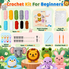 Crochet Kit for Beginners 6 Animal Family with Video for Adults