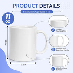 11 oz Sublimation Mugs – 12 Pack White Ceramic Mugs