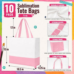 10 Pack Large Canvas Tote Bags Bulk for Daily Use Group Team - Pink