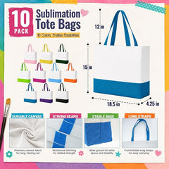 10 Pack Large Canvas Tote Bags Bulk for Daily Use Team - Colorful
