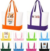 10 PCS Large Canvas Tote Bags Bulk with Front Pocket 18.5 x 15 in - Colorful