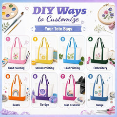 10 PCS Large Canvas Tote Bags Bulk with Front Pocket 18.5 x 15 in - Colorful