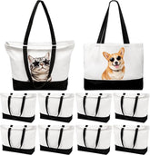 10 Pack Large Canvas Tote Bags with Zipper for DIY 18.5 x 15 x 4 in