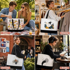 10 Pack Large Canvas Tote Bags with Zipper for DIY 18.5 x 15 x 4 in