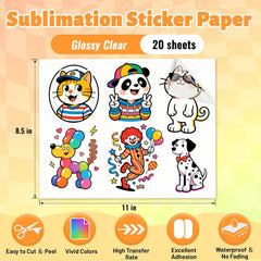 Transparent Sublimation Sticker Paper – 8.5×11 Glossy Waterproof Vinyl (20 Sheets)