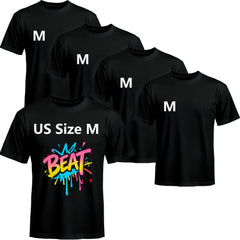 5 Pack Black Blank Polyester T-Shirts – Crew Neck Short Sleeve - M