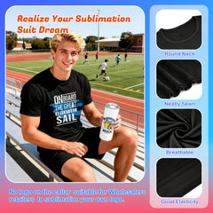 5 Pack Black Blank Polyester T-Shirts – Crew Neck Short Sleeve - XL