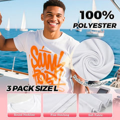 3 Pack Sublimation T-Shirts Bulk – Unisex White Polyester for Heat Transfer - L