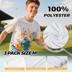 3 Pack Sublimation T-Shirts Bulk – Unisex White Polyester for Heat Transfer - M