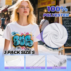 3 Pack Sublimation T-Shirts Bulk – Unisex White Polyester for Heat Transfer - S