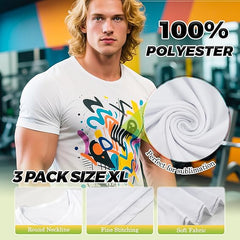 3 Pack Sublimation T-Shirts Bulk – Unisex White Polyester for Heat Transfer - XL