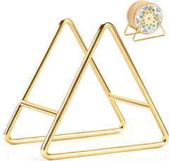 Triangle Coaster Holder 4.3 in Gold Iron Metal Stand for 5 Coasters