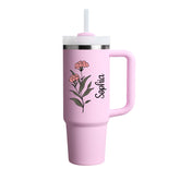 40 oz Tumbler with Birth Flower and Custom Name(Cherry Blossom)