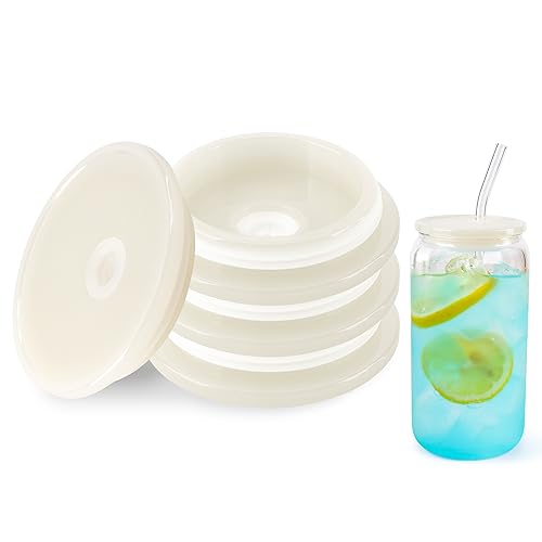 4 Pack Acrylic Lids for 16 oz Glass Cup(Cream White)