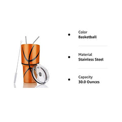 30 oz tumbler stainless steel cups metal water bottles in bulk - Basketball