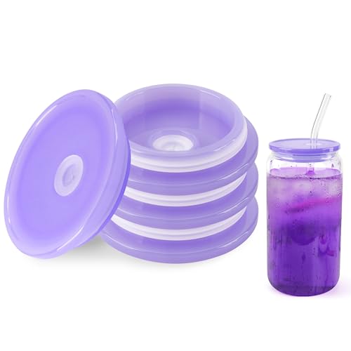 4 Pack Acrylic Lids for 16 oz Glass Cup (Purple)