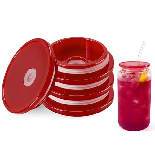 4 Pack Acrylic Lids for 16 oz Glass Cup (Red)
