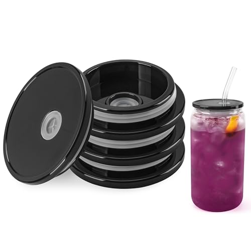 4 Pack Acrylic Lids for 16 oz Glass Cup (Black)