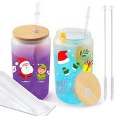 Glass cups with bamboo lids and straws 16 oz Sublimation Frosted glass cups - 2 pack