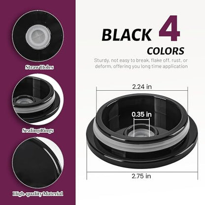 4 Pack Acrylic Lids for 16 oz Glass Cup (Black)