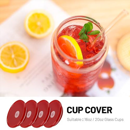 4 Pack Acrylic Lids for 16 oz Glass Cup (Red)