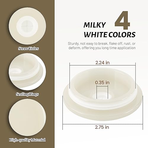 4 Pack Acrylic Lids for 16 oz Glass Cup(Cream White)