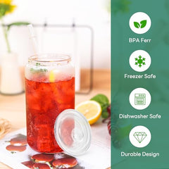 Glass cups with clear lids and straws 16 oz Sublimation Clear glass cups - 8 pack