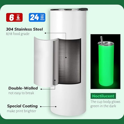 20 OZ Sublimation Tumblers Glow in the Dark