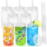 Glass cups with clear lids and straws 16 oz Sublimation Clear glass cups - 8 pack